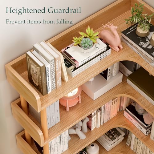 OSCHF 3-Tier Reversible Corner Bookshelf, L-Shaped Shelf, Oak