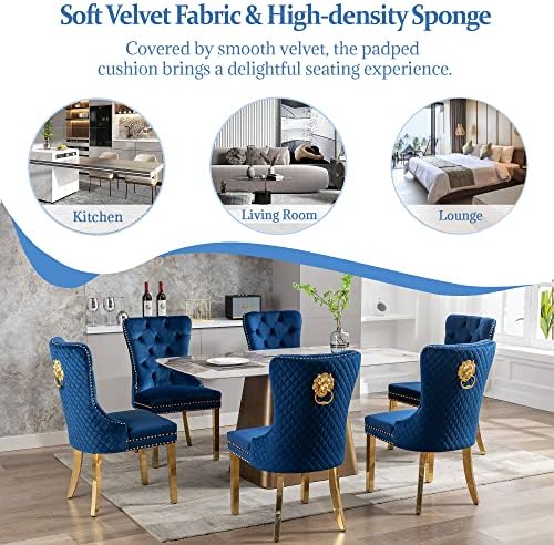 Dining Chairs Set of 6, High-end Back Lion Head Ring with Rhomboid Pattern | ...