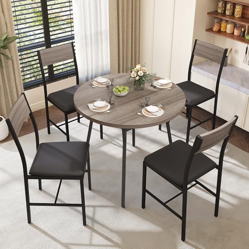 Pamapic Round Dining Table Set for 4, Kitchen Table and Chairs for 4, Dining ...