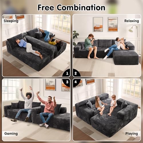 ovios 104" Cloud Couch with L-Shape Chaise,Modern Sectional Modular Sofa...