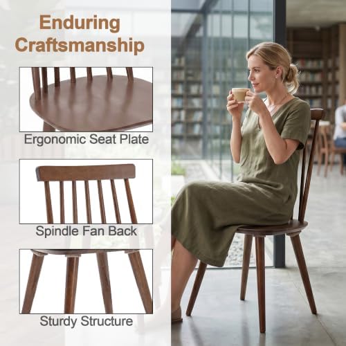 DUHOME Walnut Windsor Wooden Dining Chairs Set of 6
