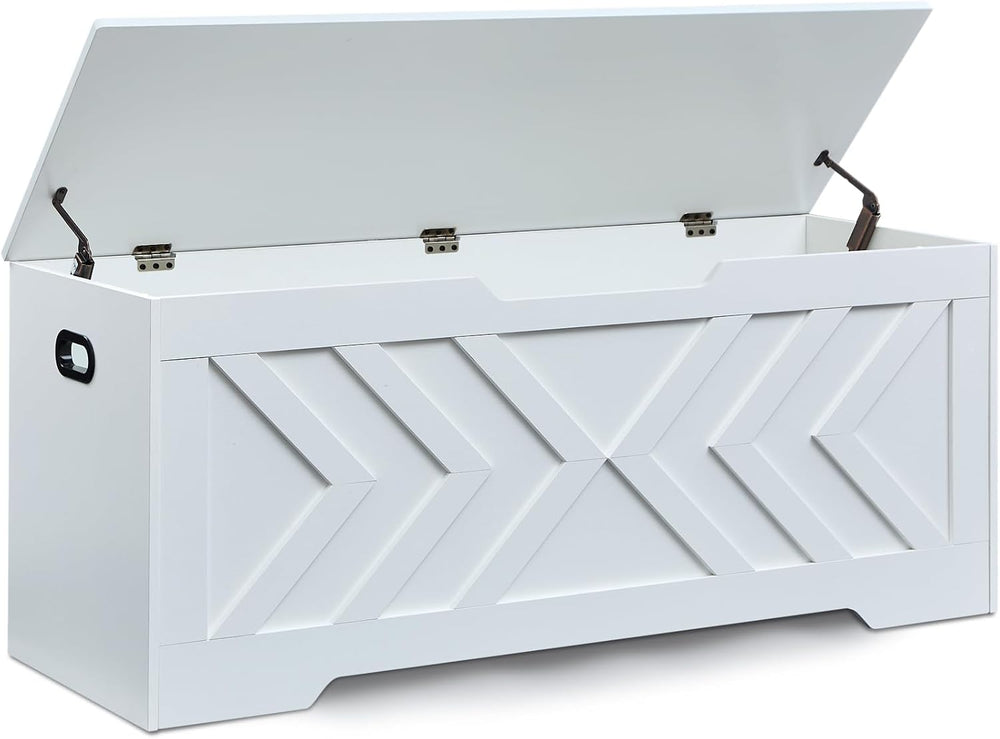 47.2” Storage Bench,Extra Large Wooden Storage Chest with 2 Safety Hinges,ent...