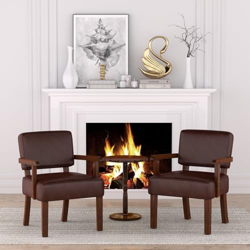 FAGAGA Accent Chairs Set of 2, 2 Solid Wood Armchairs with Table