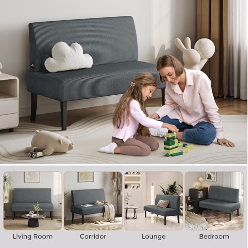 Yaheetech Small Loveseat Armless Sofa Chair with USB Ports, Dark Gray