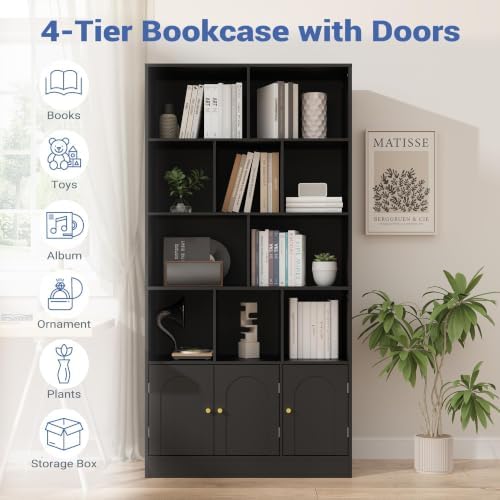 Housoul 71" Tall Bookshelf with 10 Cubes and 3 Doors, 4-Tier Bookshelf, ...