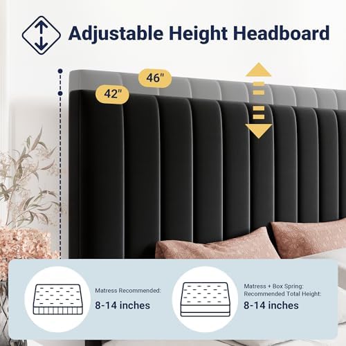 Allewie Queen Size Storage Bed Frame, Vertical Channel Tufted Adjustable Head...