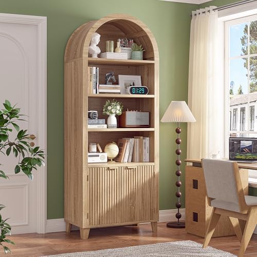 DurayLoly Arched Cabinet, 6-Tier Storage Shelves, Light Oak