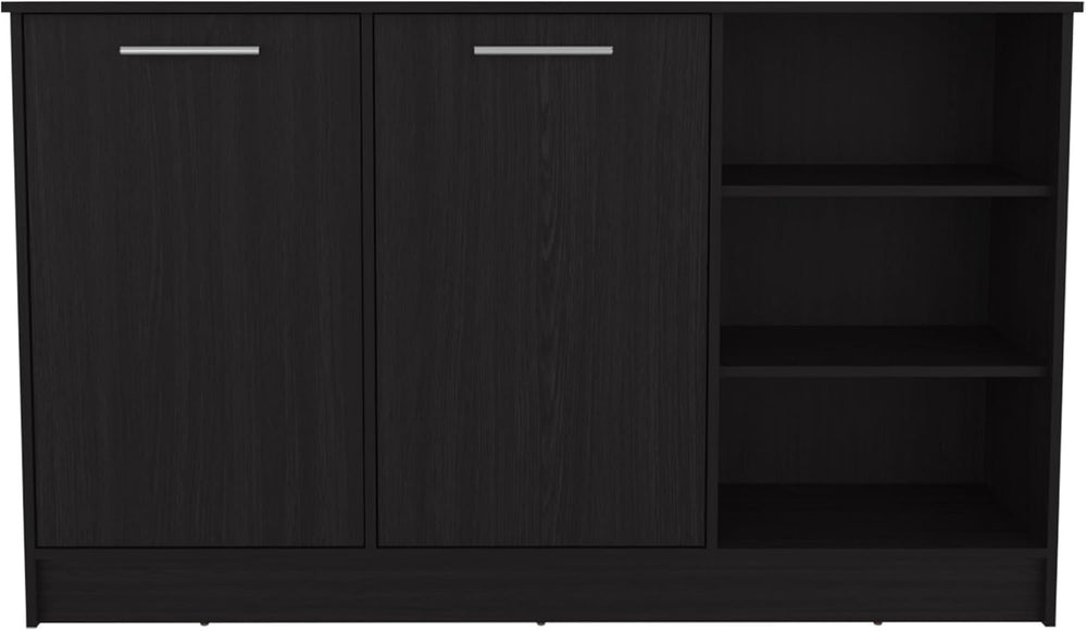 Kitchen Island with Three Open Shelves and Two Cabinets | Spacious countertop...