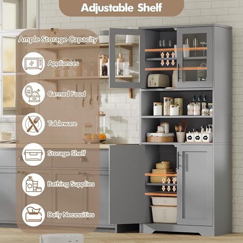 IDEALHOUSE 67" H Tall Storage Cabinet, Freestanding Bathroom Cabinet wit...