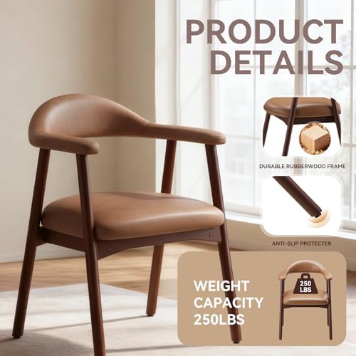 MALOL Leather Dining Chair with Armrest Set of 6, Upholstered Dining Room Cha...