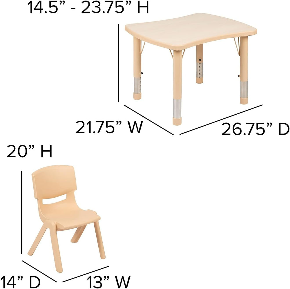 Flash Furniture 26.5x21.75 in Activity Table with 4 Chairs, Natural | Adjusta...