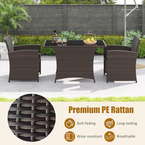 HAPPYGRILL 3 Pieces Patio Wicker Dining Set, Balcony Furniture Set w/Tempered...