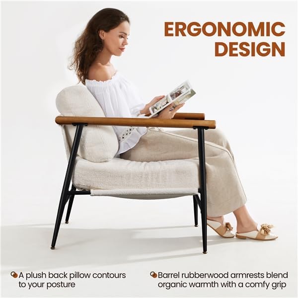Yaheetech Accent Chairs Set of 2, Modern Living Room Chairs, Ivory | Boucle F...