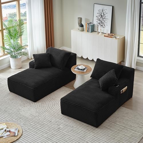 Eafurn Oversized Double Chaise Lounge Indoor with Cup Holders & Side Pock...