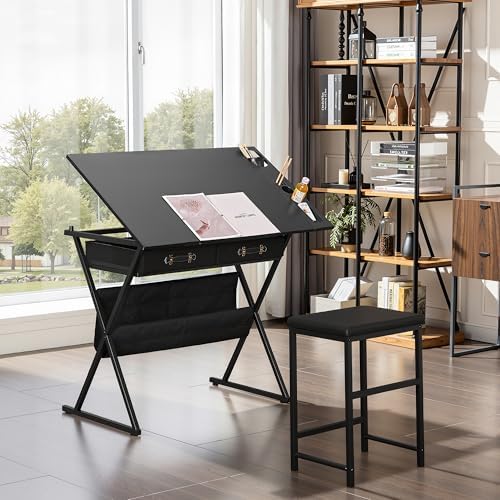 VECELO Drafting Table Art Desk Art Table Adjustable Drawing Table Tilted Tabl...