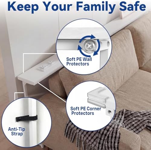 78.8inch Adjustable Height Narrow Sofa Side Table with 2 Power Outlets, Couch...