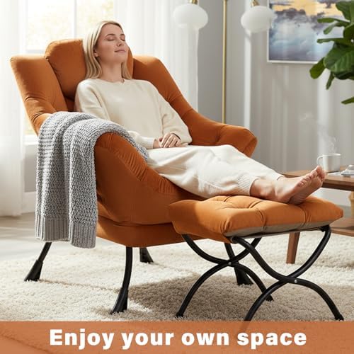 Lazy Chair with Ottoman,Comfy Accent Living Room Chair with Footrest Set | Re...