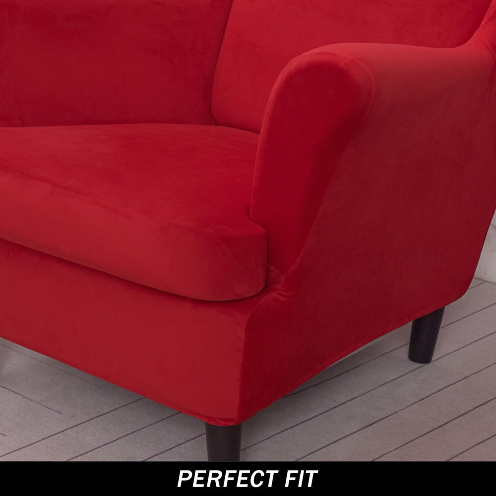 Wing Chair Slipcovers, 2 Piece Stretch Wingback Chair Cover Soft Velvet Armch...