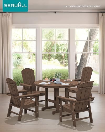 SERWALL 5-Piece Patio Dining Set, 45" Table & 4 Adirondack Chairs, B...
