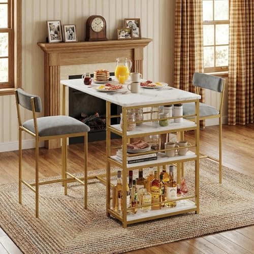 GarveeHome Dining Table Set for 2, Counter Height Kitchen Table with 2 Uphols...