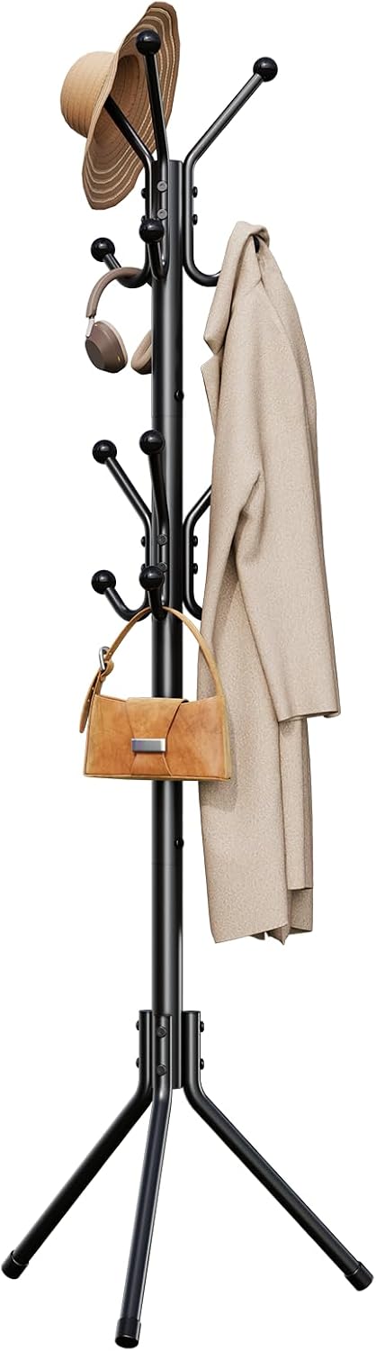 HYSEYY Coat Rack Freestanding,Metal Coat Tree for Entryway with 12 Hooks