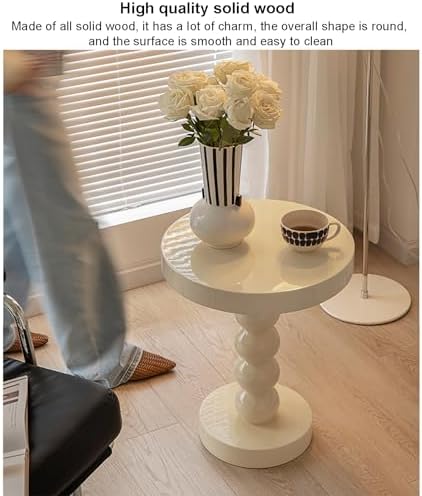 Rustic Round End Table, Small Solid Wood Side Table for Sofa or Bedside, Styl...