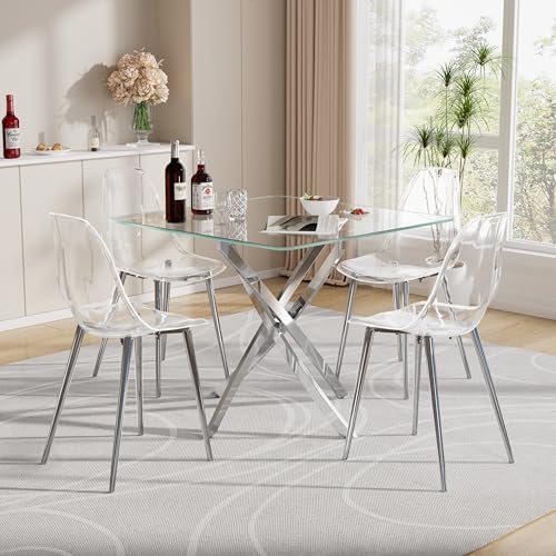 Baysitone Clear Dining Chairs Set of 4, Modern Kitchen Chairs with Transparen...