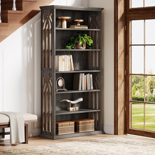 Tribesigns 6-Tier Gray Bookshelf, 75-Inch Tall Bookcase, Large Bookshelves an...