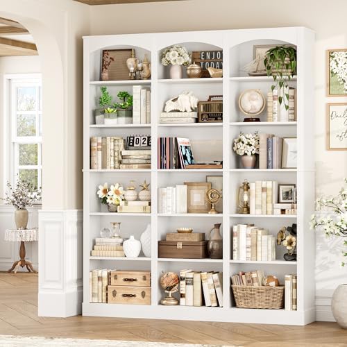 FACBOTALL 71" Triple Wide Bookshelf, 6 Tier Large Arch White Bookshelf