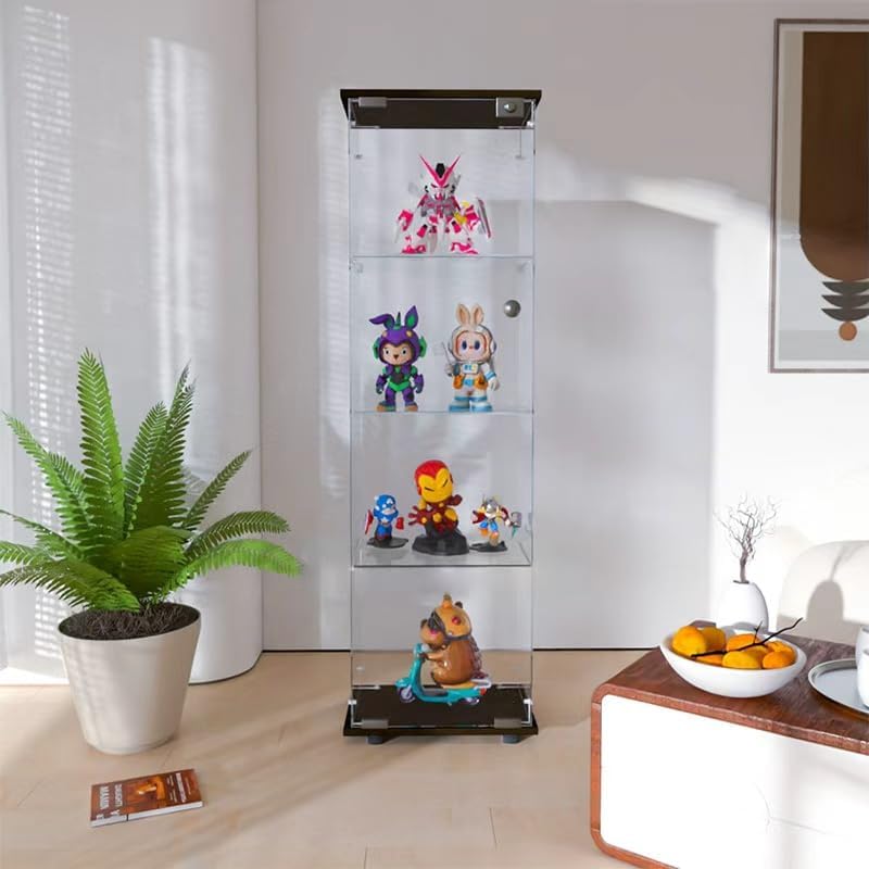 FLYMUHJIA Curio Cabinet Glass Display Case for Collectibles with Door, 4 Disp...