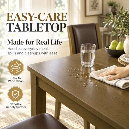 6-Piece Dining Table Set with Bench & 4 Chairs, Solid Wood, Dark Walnut