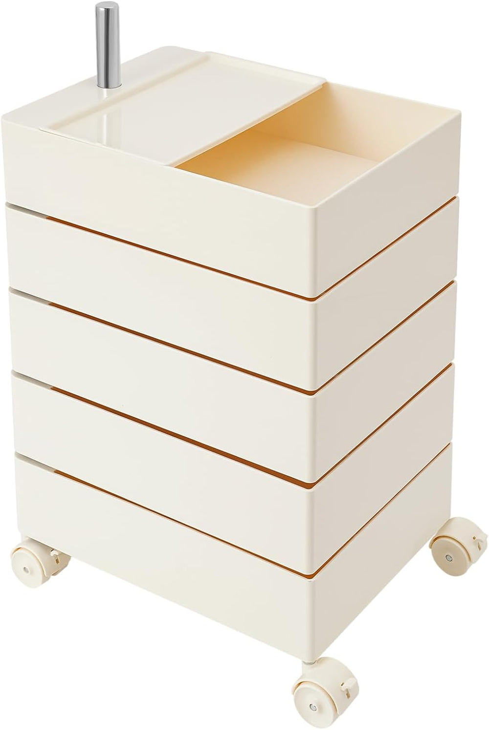 5-Tier Rotating Storage Cabinet with Wheels, 360° Swivel Rolling Organizer Ca...