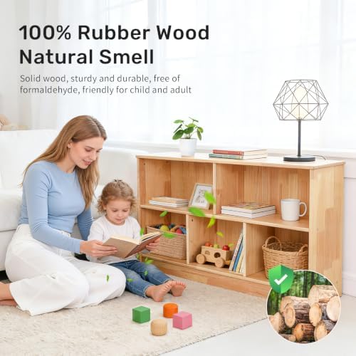 WINGYZ Rubber Wood Montessori Bookshelf, 5-Section Wooden Storage Cabinet
