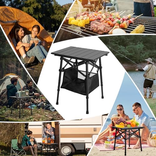 Folding Camping Side Table, Adjustable Height 14.2 & 18.9 in