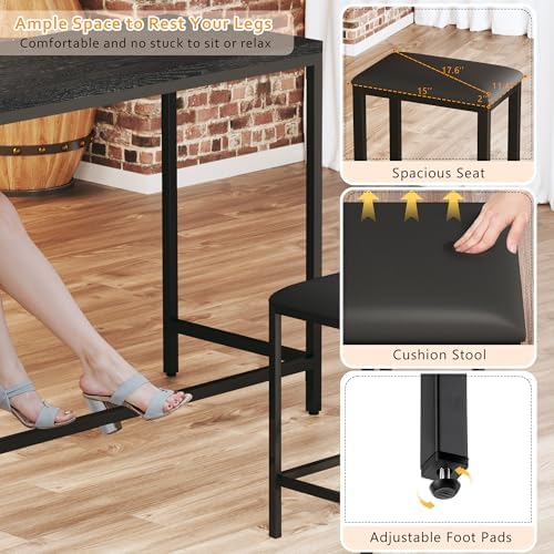 Bar Table and Chairs Set for 2-4, 3-Piece Convertible L-Shaped Dining Set wit...
