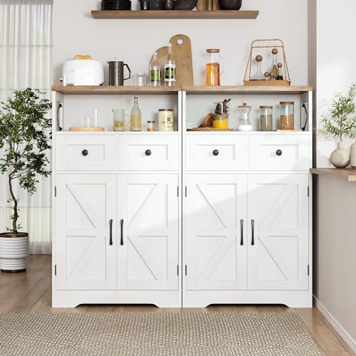 Farmhouse Storage Cabinet with Drawers, Small Kitchen Pantry Cabinet, White