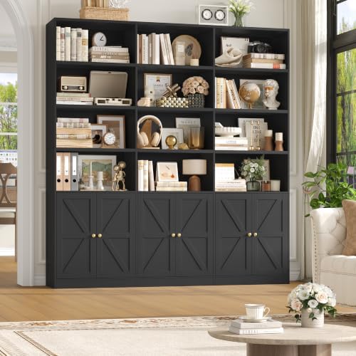 FACBOTALL 75" Tall Bookshelf, Black Bookshelf and Bookcase with 6 Doors