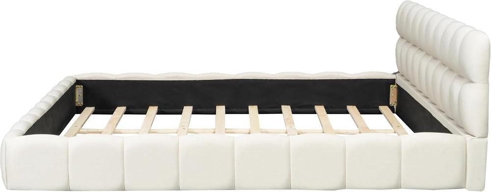 JIJIWANG Queen Platform Bed with Linen Headboard & Footboard, Beige