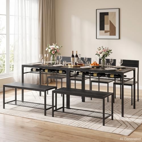 VECELO Kitchen Dining Room Table with 2 Chairs & Bench, Compact Space-Sav...