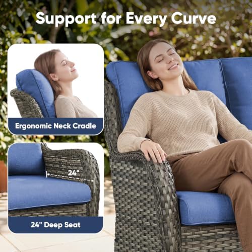 Belord Patio Sofa Luxury PE Wicker 3-Seater Outdoor Couch, Modern All-Weather...