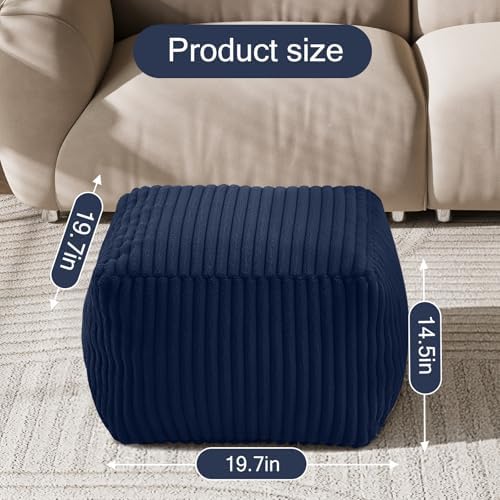 MeMoreCool Square Pouf Ottoman Foot Rest, 15 Inch Faux Fur Pouf, Navy | Fluff...