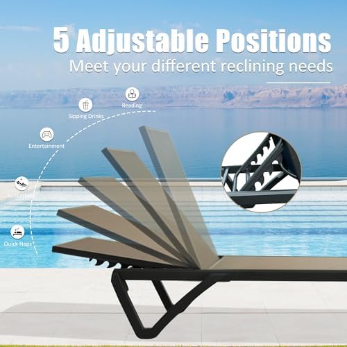 Domi Pool Lounge Chairs Set of 2, Aluminum Patio Chaise Lounge with Wheels, 5...