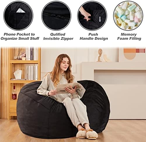 HABUTWAY Bean Bag Chair 3Ft Luxurious Velvet Ultra Soft Fur with High Rebound...