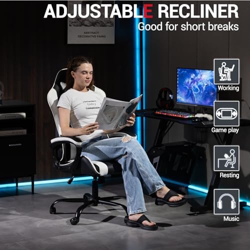 Gaming Chair PU Leather Massage PC Video Game Chair with Lumbar Support for M...