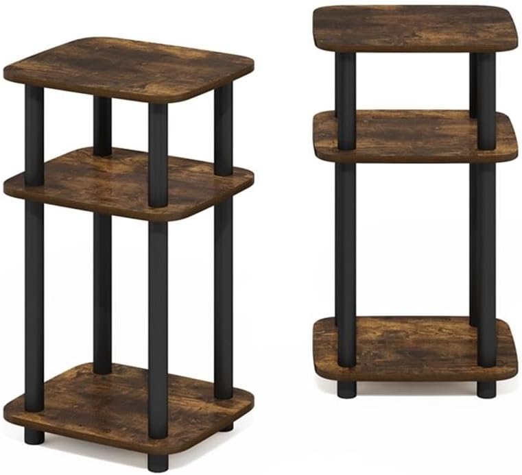 Pemberly Row 3-Tier Turn-N-Tube Curve End Table, Amber Pine/Black Finish, CAR...