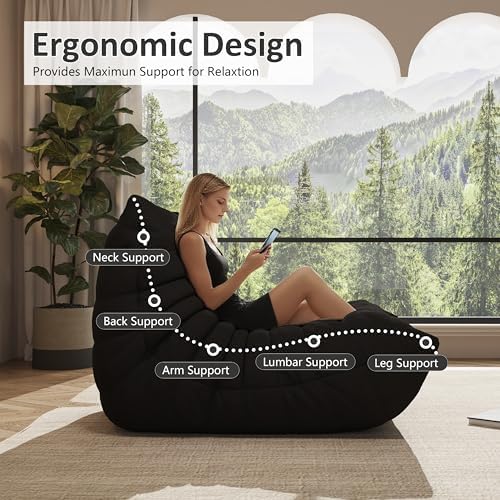 Giant Bean Bag Chair for Adults,Comfy Lazy Fireside Accent Chair with Memory ...