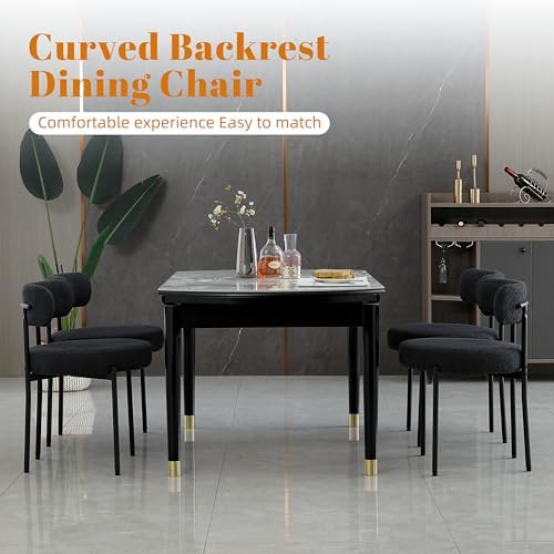 DYHOME Boucle Dining Chairs Set of 4, Upholstered Dining Room Chairs Black