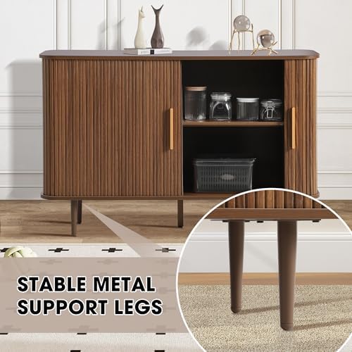Grepatio 47" Sideboard Buffet Cabinet with Fluted Slide Doors, Tambour S...