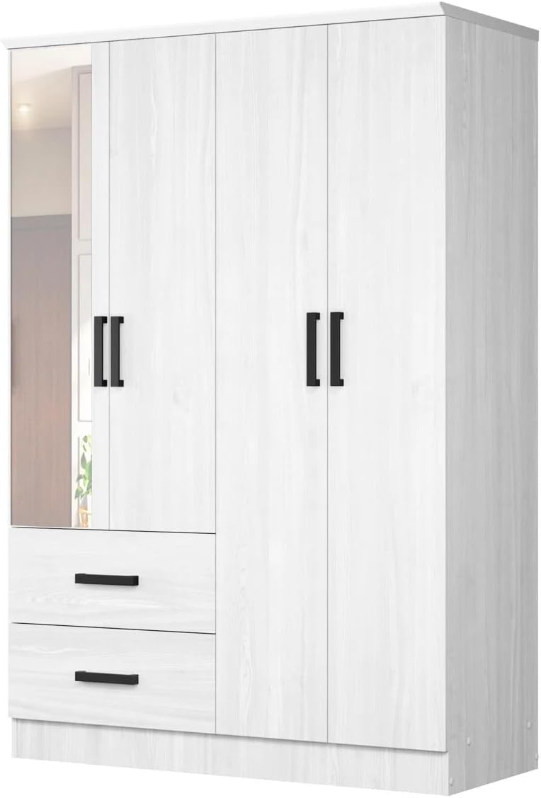 Woodpeckers Furniture And Mattress 4 Mirrored Doors Wardrobe 2 Drawers with S...