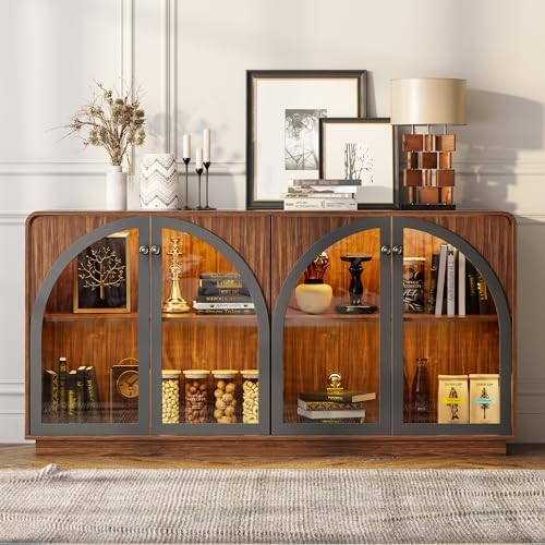Sideboard Buffet Cabinet with Storage, 68" Walnut Credenza Accent Cabine...